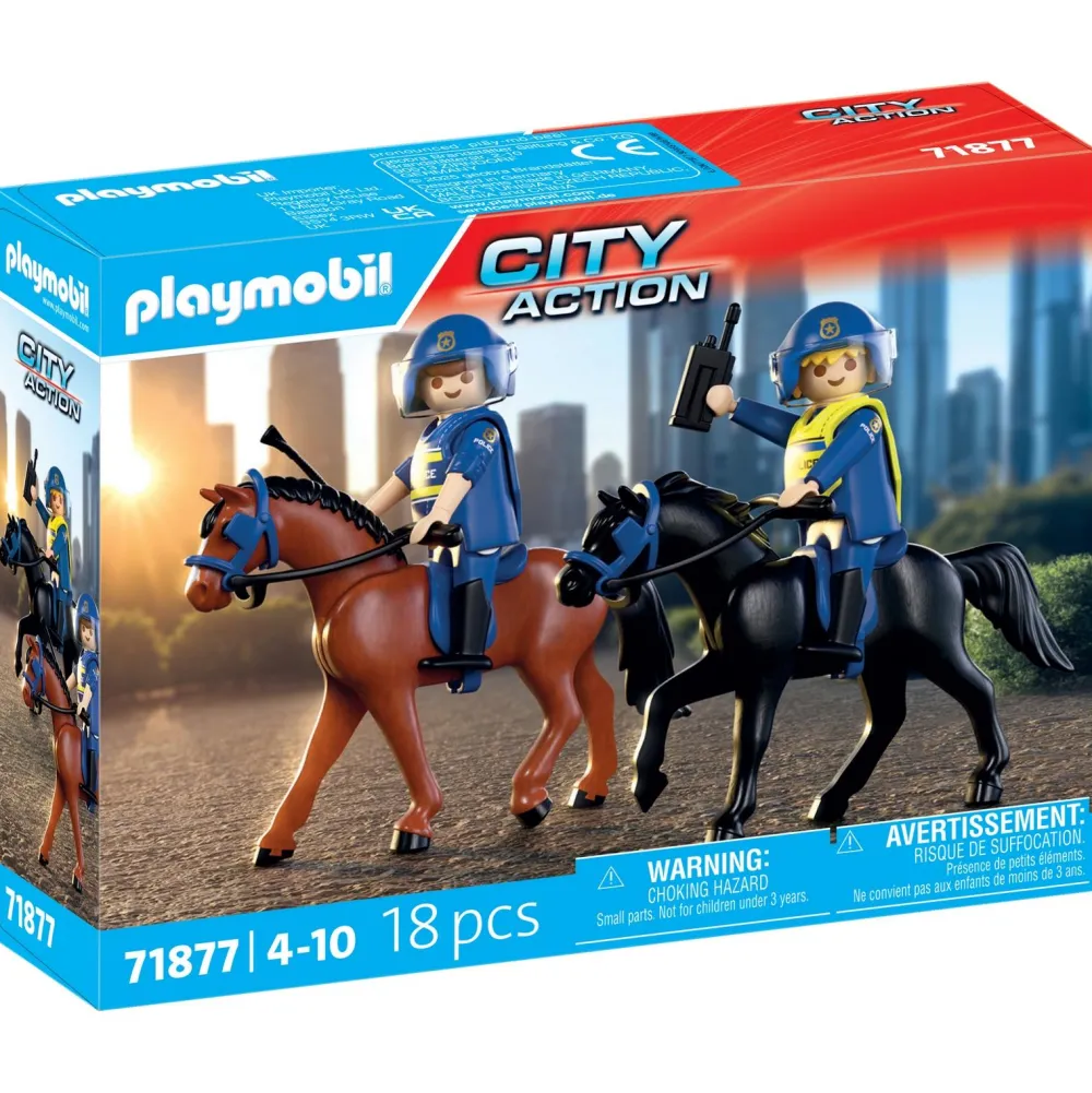 Playmobil 2 policiers cavaliers avec leurs chevaux City action 71877^ La Ville, La Police Et Les Secours