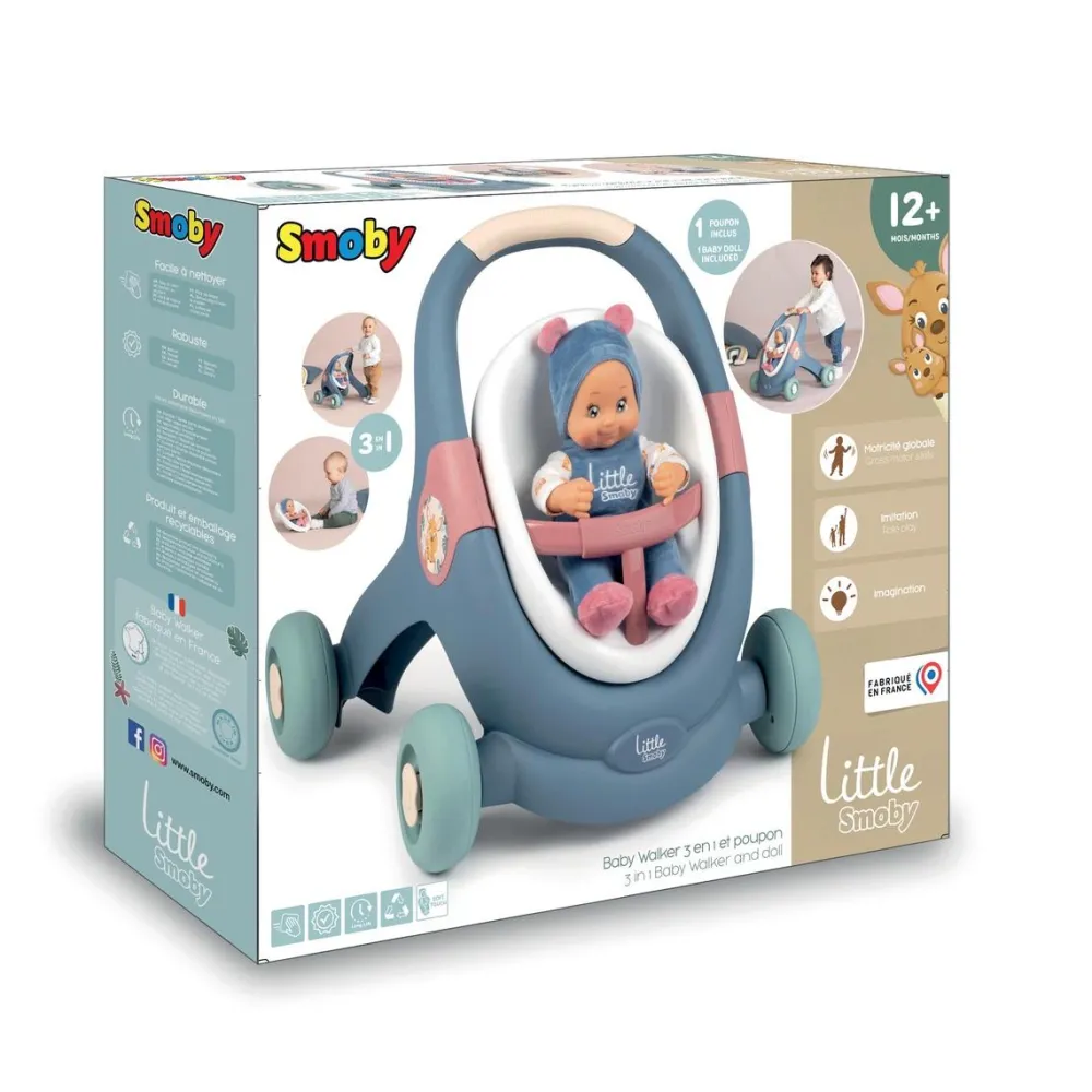 Smoby Baby Walker 3 en 1 et poupon Little^ Poussettes, Landaus Et Couffins