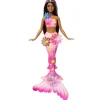 Mattel Barbie Sirène fleurs magique brune^ Poupées Mannequins