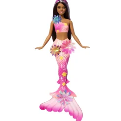 Mattel Barbie Sirène fleurs magique brune^ Poupées Mannequins