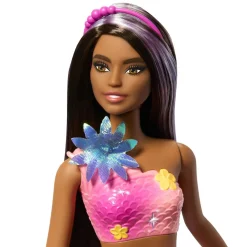 Mattel Barbie Sirène fleurs magique brune^ Poupées Mannequins