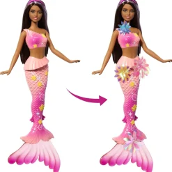 Mattel Barbie Sirène fleurs magique brune^ Poupées Mannequins