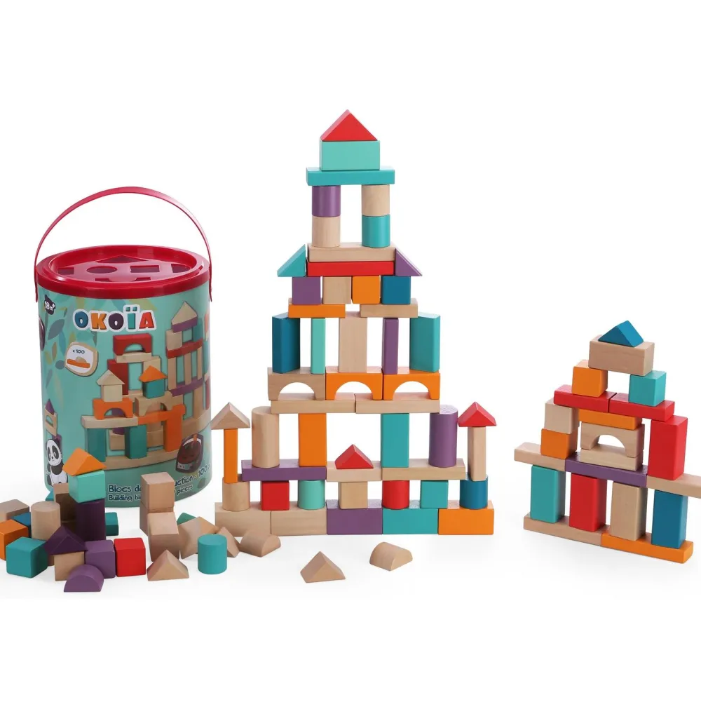 Okou00efa Baril Blocs de construction 100 pièces^ Jeux De Construction En Bois