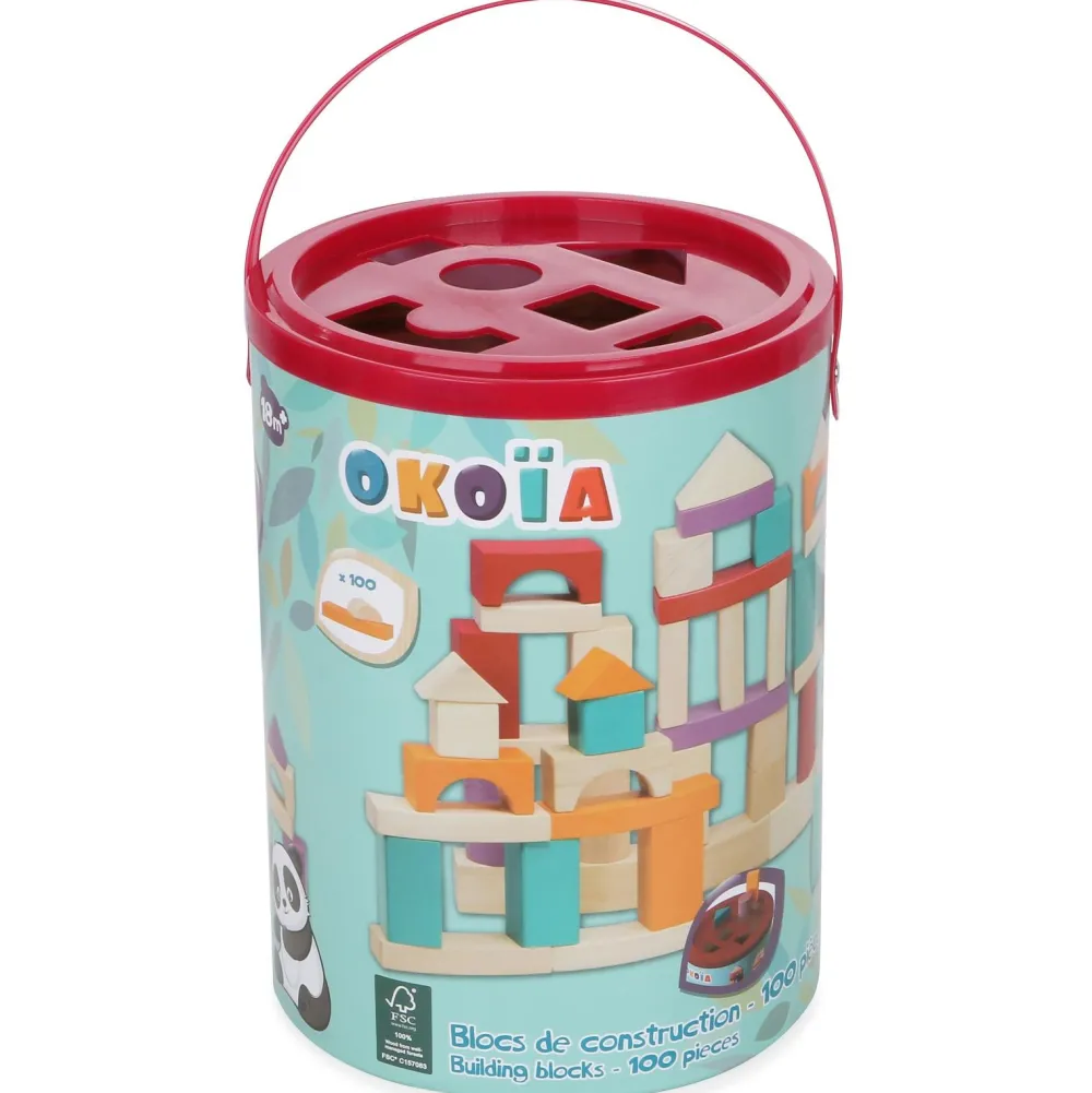 Okou00efa Baril Blocs de construction 100 pièces^ Jeux De Construction En Bois