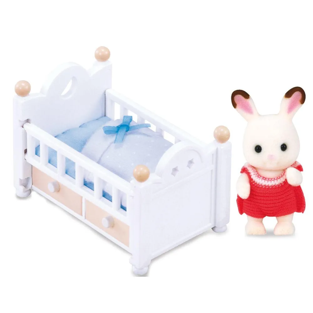 Sylvanian Families Bébé Lapin chocolat et son lit – 2205^ Mini-Univers
