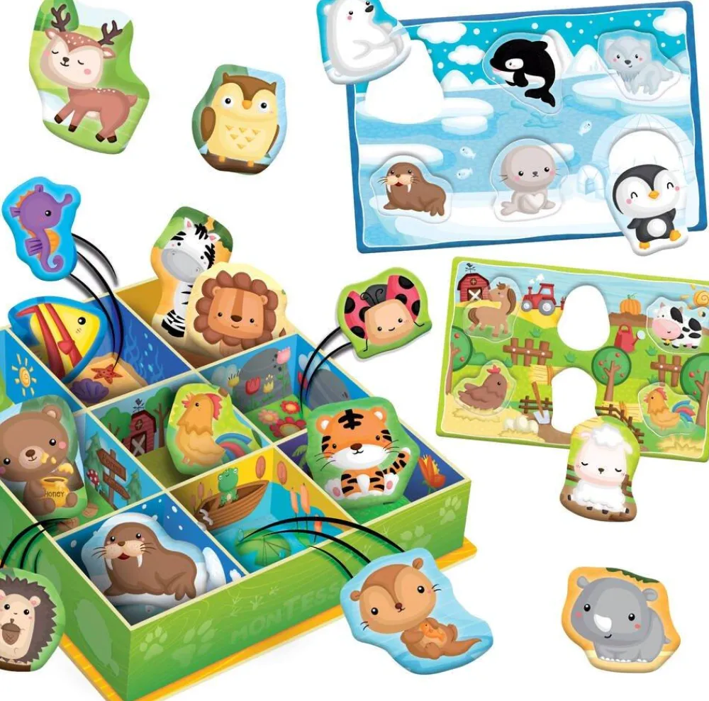 Lisciani Giochi Boîte Montessori Baby Avec 67 Pièces Et Compartiments^ Apprentissage Des Animaux Et De La Nature