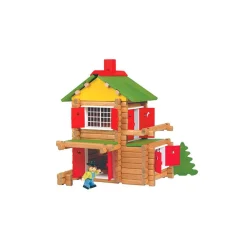 Jeujura Chalet en bois à construire 135 pièces avec une voiture^ Jeux De Construction En Bois