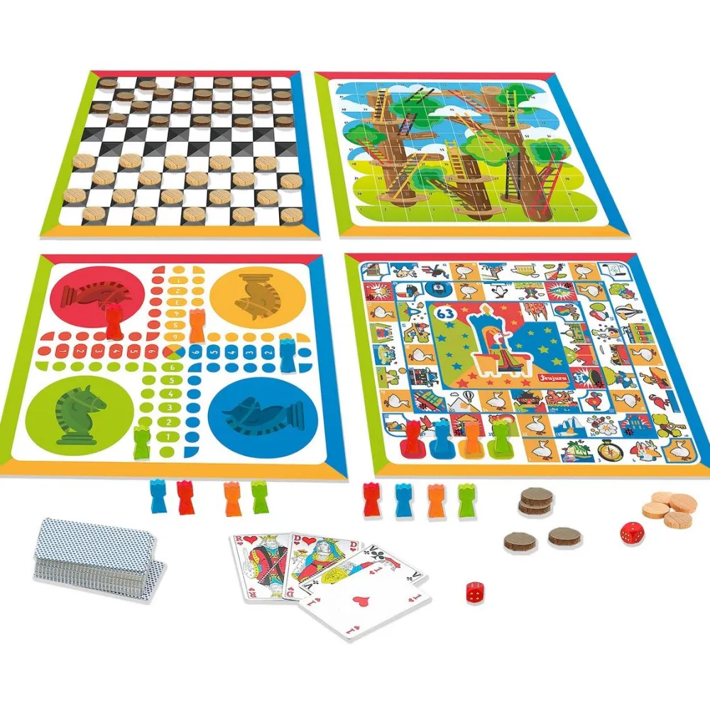 Jeujura Coffret 4 jeux de société et jeu de cartes^ Jeux Traditionnels Et Poker