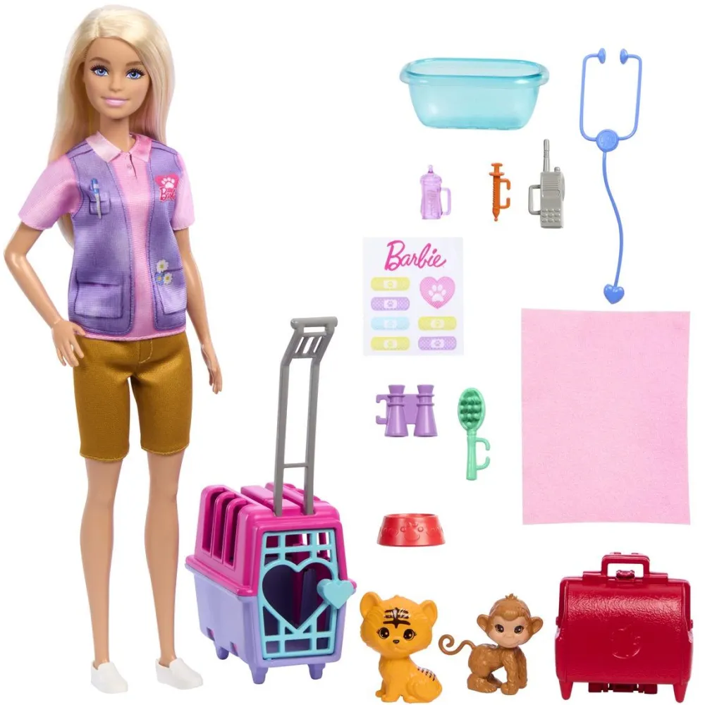 Mattel Coffret Barbie sauvetage d'animaux^ Poupées Mannequins