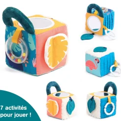 Ludi Cube Tissu feuilles^ Hochets Et Jouets D'Activités|Jouets À Encastrer Et À Empiler