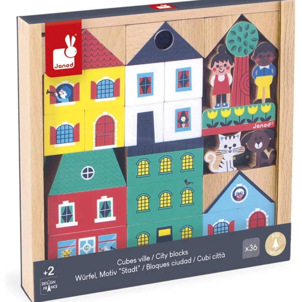 Janod Cubes bloc décor thème villes - Cross Roads^ Autres Jouets D'Éveil