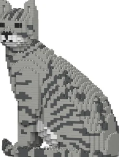 Jekca Figurine Chat tigré gris clair assis Bloc de construction^ Ferme, Univers Agricoles Et Animaux