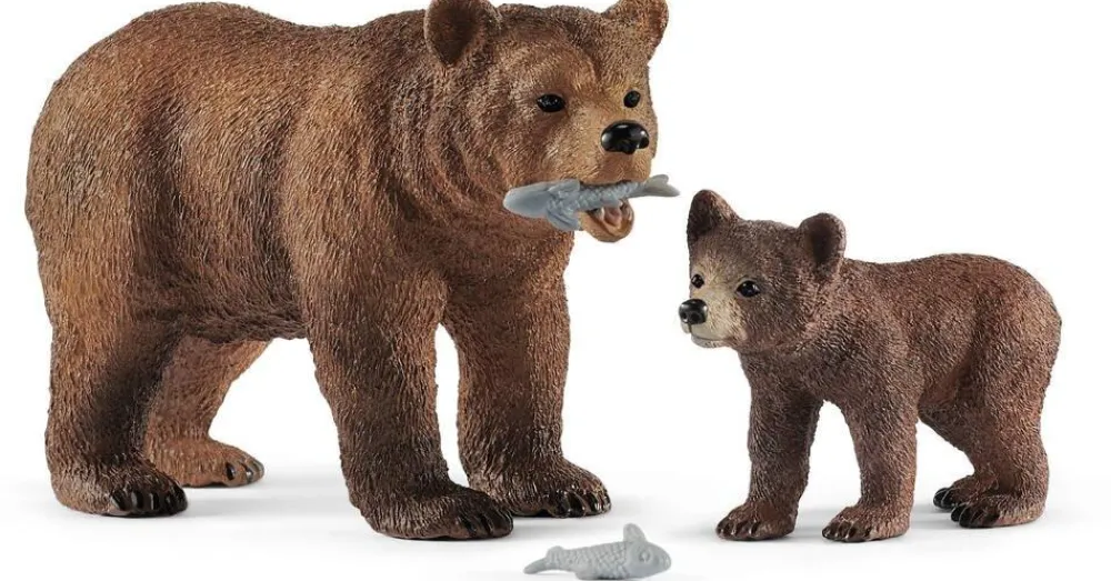 Schleich Figurines Maman Grizzly Avec Ourson - Détails^ Les Animaux