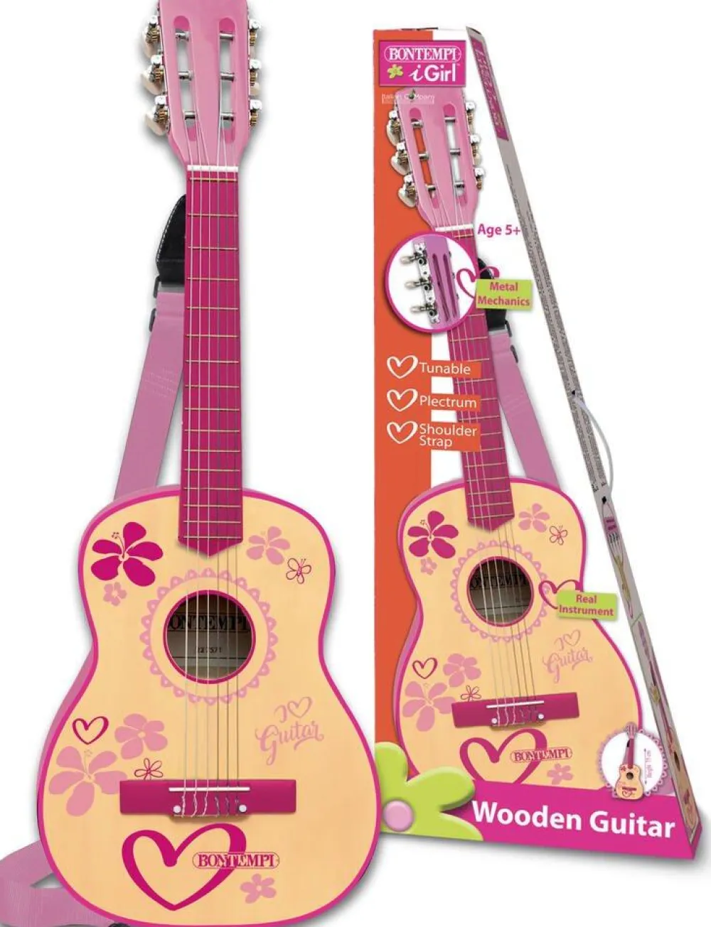Bontempi Guitare En Bois Avec Bandoulière Pour Jeunes Filles^ Pianos, Guitares Et Instruments À Cordes
