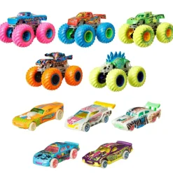 Mattel Hot Wheels Monster Trucks - Coffret 10 Véhicules Phosphorescents^ Petites Voitures