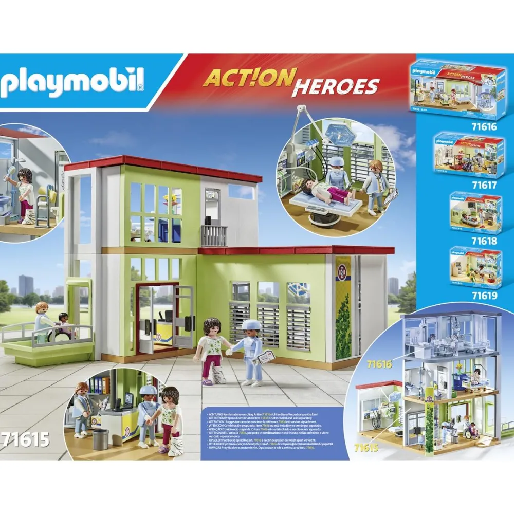 Playmobil Hôpital aménagé avec toit végétal Action Heroes 71615^ La Ville, La Police Et Les Secours