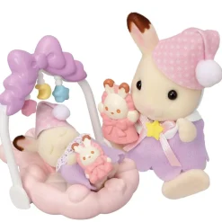 Sylvanian Families Le coucher des sœurs lapin chocolat 5806^ Mini-Univers