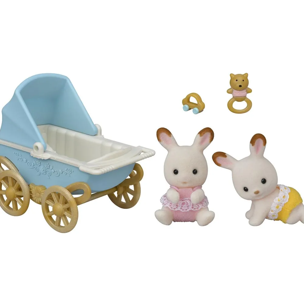 Sylvanian Families Les Jumeaux lapin chocolat et poussette double - 5432^ Mini-Univers|Les Héros Et Personnages