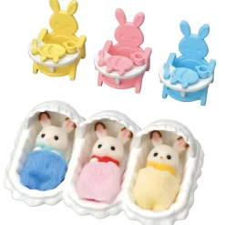 Sylvanian Families Les triplés lapin chocolat et accessoires puériculture - 5532^ Mini-Univers|Les Héros Et Personnages