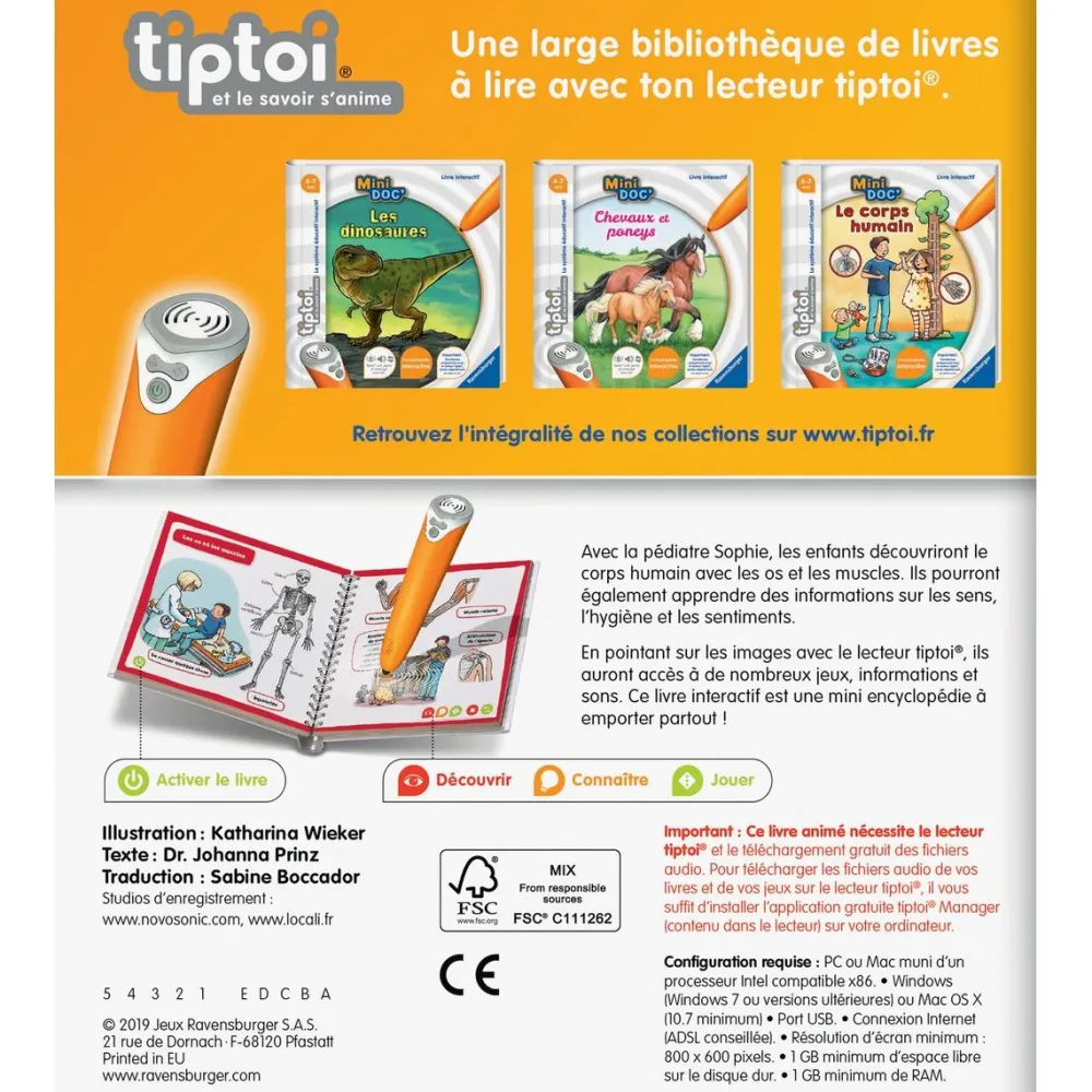 Ravensburger Mini Doc Tiptoi - Découvrir Le Corps Humain^ Stylos Interactifs