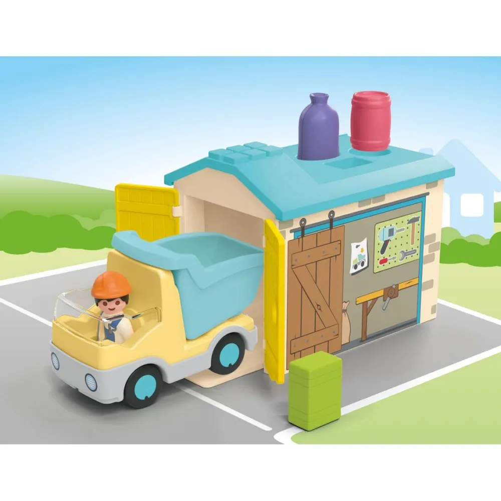 Playmobil Ouvrier avec camion et garage Junior 71686^ La Ville, La Police Et Les Secours