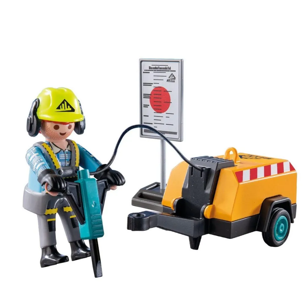 Playmobil Ouvrier avec marteau-piqueur et signalisation Action Heroes 71752^ La Ville, La Police Et Les Secours