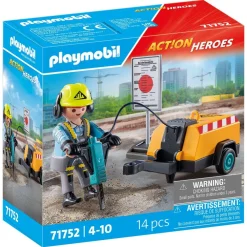 Playmobil Ouvrier avec marteau-piqueur et signalisation Action Heroes 71752^ La Ville, La Police Et Les Secours
