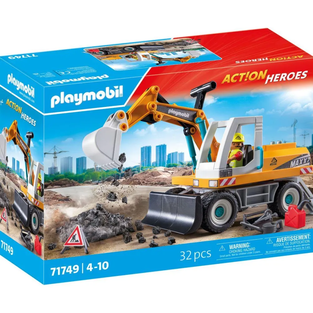 Playmobil Pelleteuse mécanique et ouvrier Action Heroes 71749^ La Ville, La Police Et Les Secours