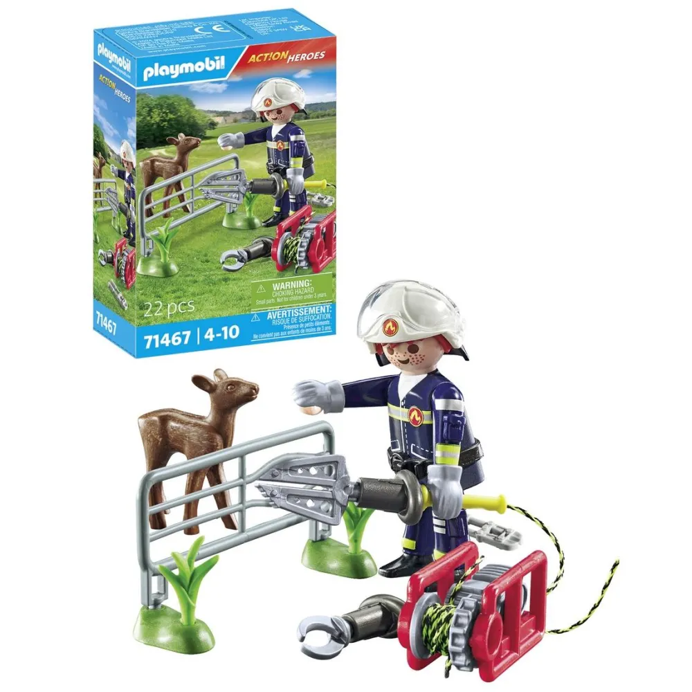 Playmobil Pompier avec faon à sauver Action heroes 71467^ La Ville, La Police Et Les Secours