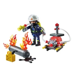 Playmobil Pompier pompe à eau et réservoir enflammé ACTION HEROES 71826^ La Ville, La Police Et Les Secours
