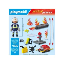 Playmobil Pompier pompe à eau et réservoir enflammé ACTION HEROES 71826^ La Ville, La Police Et Les Secours