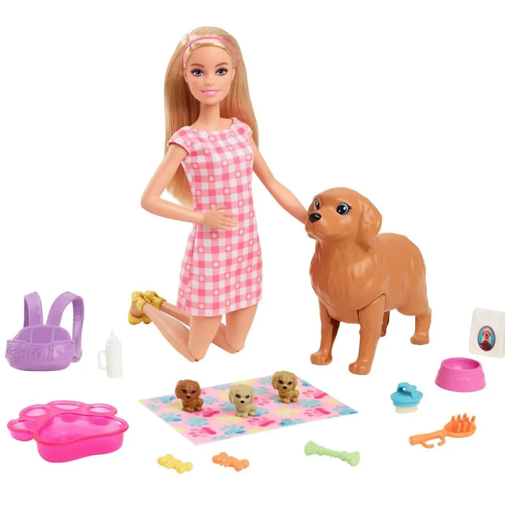 Mattel Poupée Barbie naissance des chiots^ Poupées Mannequins|Mini-Univers