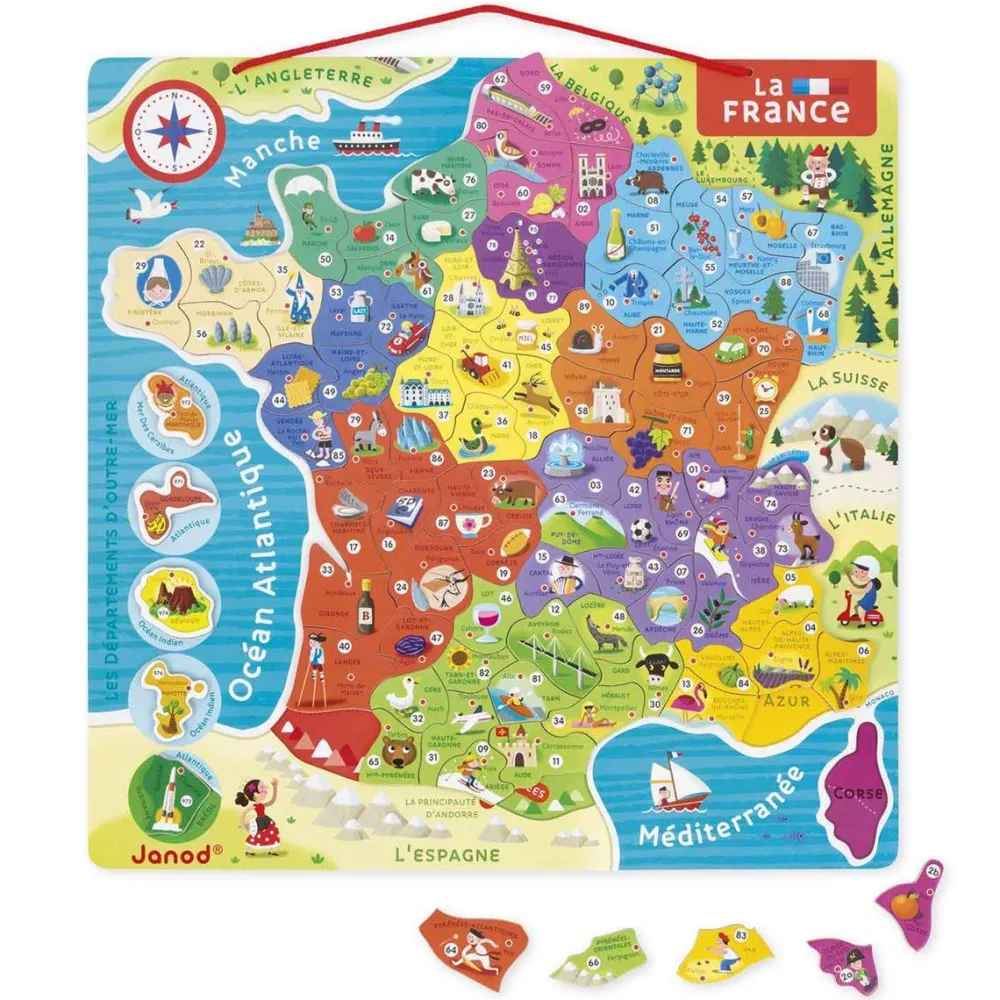 Janod Puzzle 93 pièces : La France magnétique^Enfant Puzzles Bébés Et Enfants
