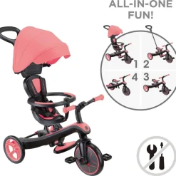 Globber Tricycle explorer V2 - 4 en 1 rose corail^ Tricycles, Draisiennes Et Vélos