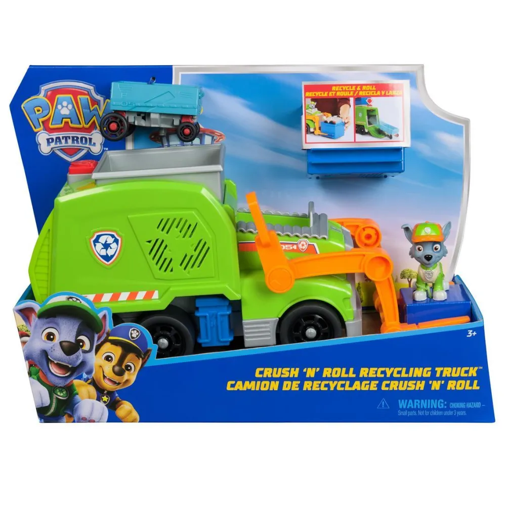 Spin Master Véhicule 15 cm et figurine La Pat Patrouille : Camion Benne Crush N Roll Rocky^ Les Héros Et Personnages