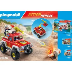 Playmobil Véhicule de pompiers avec bidon enflammé ACTION HEROES 71824^ La Ville, La Police Et Les Secours
